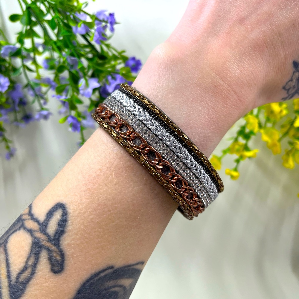 Chunky Multi Strand Look Bling Rhinestone Bracelet With Magnetic Closure